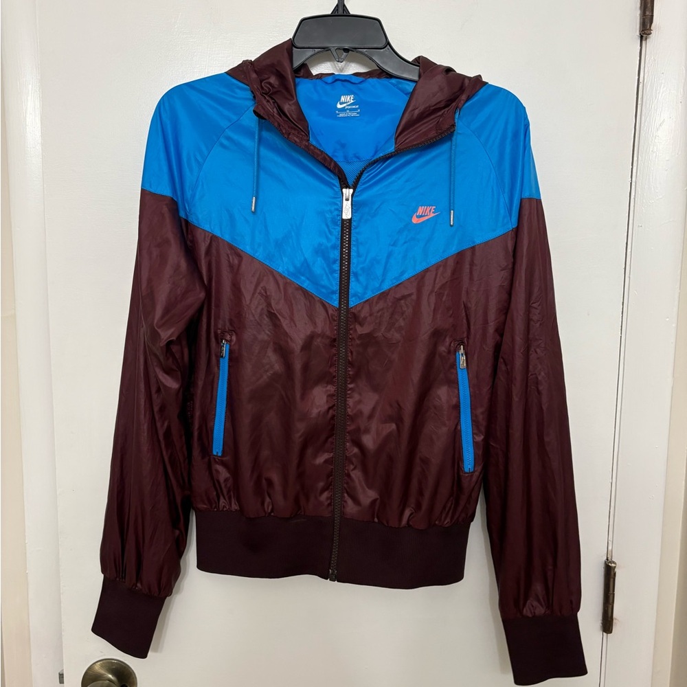 Nike Sportswear Windrunner Hooded Windbreaker Jacket Colorblock Blue Burgundy M
